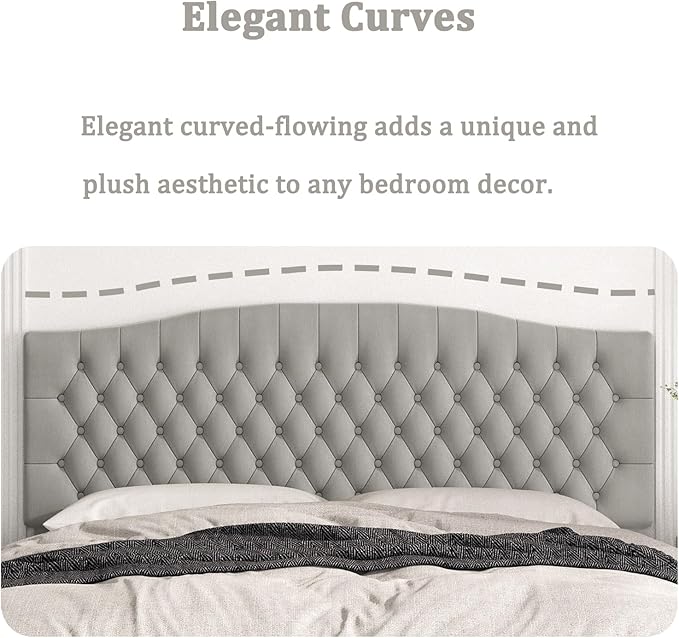 King Headboard Only, Upholstered Headboard for Adjustable Bed Velvet Tufted Cal King Size Wall Mounted Head Board with Solid Wood Legs Head Board, Gray