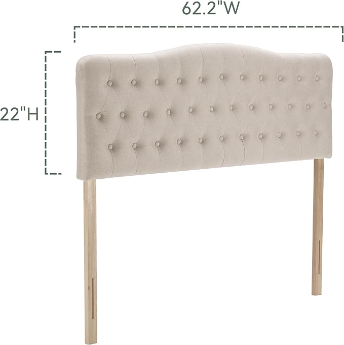 Upholstered Queen Headboard, Button Diamond Tufted Headboard with Adjustable Height and Solid Wood Leg, Linen Fabric Padded Headboards for Queen Size Bed, Mordern Head Board, Beige