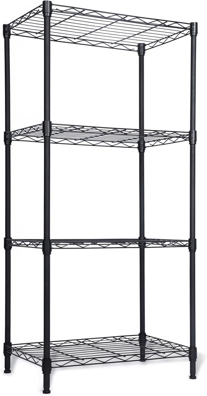 Whitmor 4 Tier Storage Shelves, Heavy Duty Metal Shelving, 400 lbs Capacity per Shelf, 1600 lbs Total, Easy Assembly for Kitchen, Garage, Plant, 18" L x 12" W x 38" H, Black