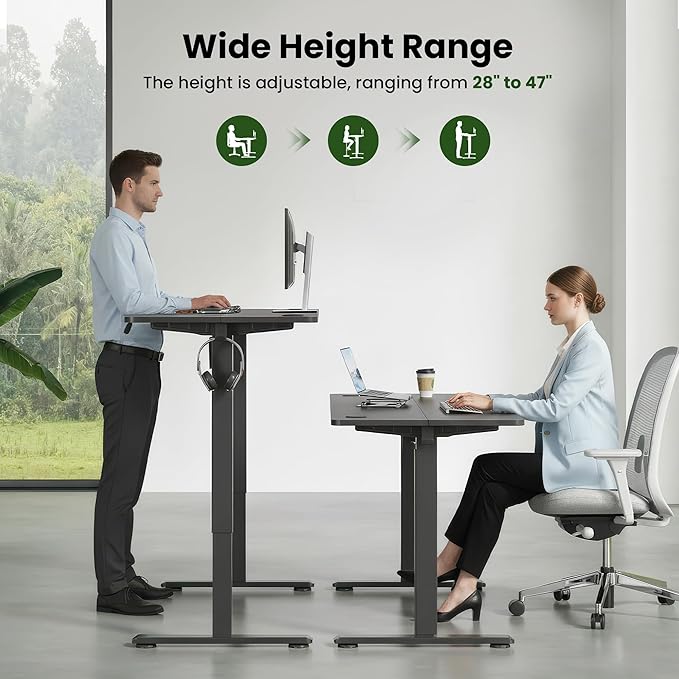 Casaphoria 40 x 24 inches Electric Standing Desk, Sit to Stand Desk with Memory Height Adjustment, Home Office Computer Desk for Writing and Games, Black