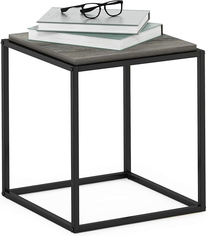 Furinno Moretti Cube Modern Stackable End Table Shelf, French Oak Grey
