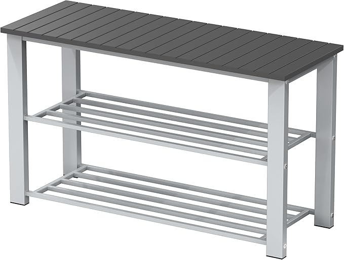 Simple Houseware Wood Top Shoe Storage Bench for Entryway, Grey