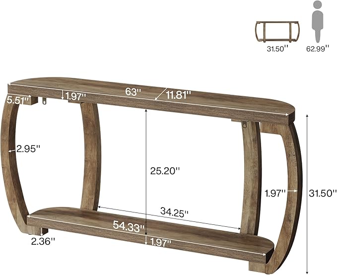 Tribesigns Farmhouse Wooden Console Table with Open Shelf, 63-Inch Long Sofa Entryway Table with Curved Legs for Living Room, Hallway, Entrance