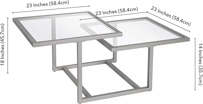 Henn&Hart 43" Wide Square Coffee Table in Nickel, Modern coffee tables for living room, studio apartment essentials