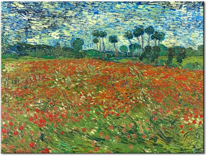 Wieco Art Large Poppy Field June 1890 Canvas Print of Vincent Van Gogh Wall Art Paintings Reproduction Field Pictures Artwork for Wall Decor and Home Decorations