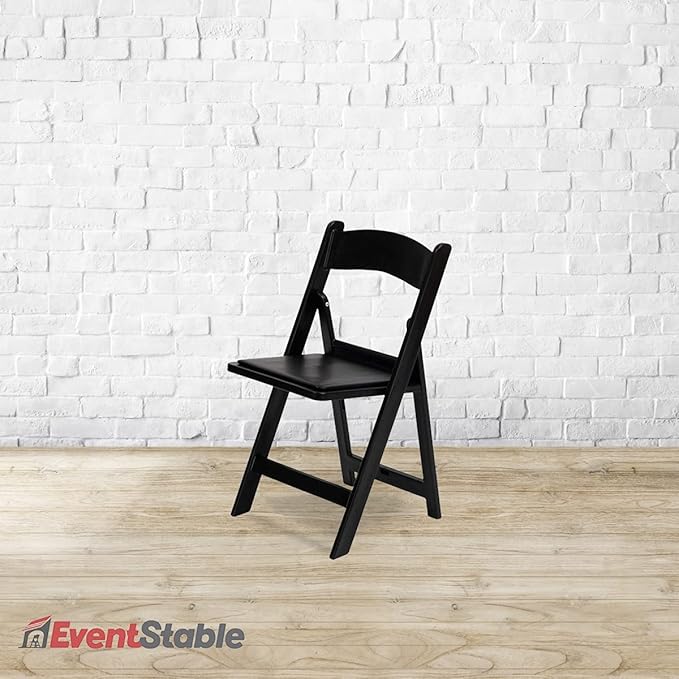 EventStable Titan PRO Resin Folding Chair - Black Indoor/Outdoor Lightweight Foldable Chair - Vinyl Padded Folding Chair for Weddings Parties Events - 100 Pack