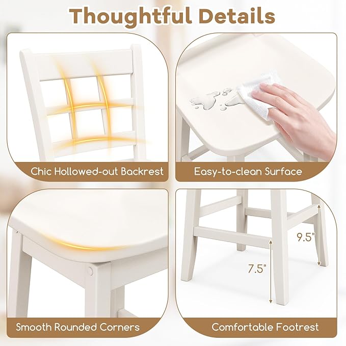 COSTWAY Swivel Bar Stools Set of 4, 24.5 Inch Counter Height Bar Chairs w/Hollow Backrest & Contoured Seat, Wooden Barstools w/Footrest for Kitchen Island, Pub, Bistro, Cafe (4, White)