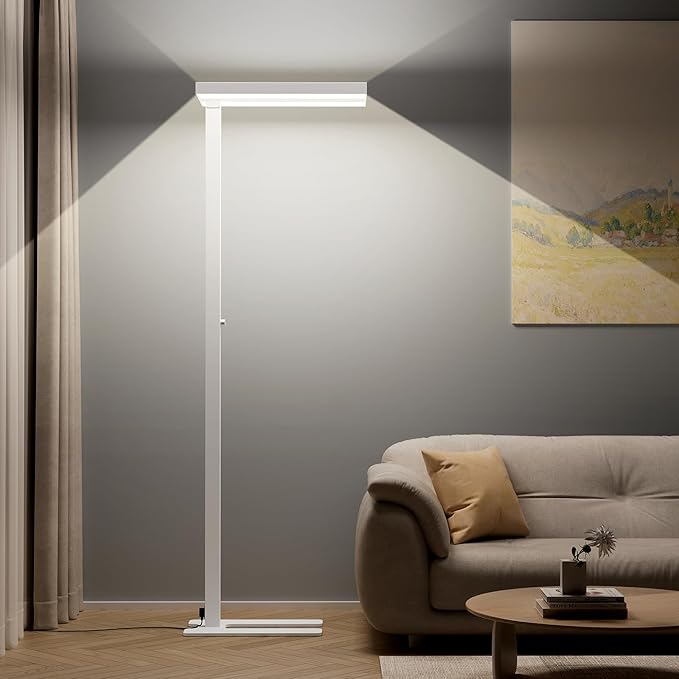 Honeywell 16000LM LED Floor Lamp, 02E Max Sunturalux Eye-Caring Reading Standing Light, 155W Modern Natural Daylight 4000K Dimmable 77" Tall Floor Lamps for Living Room Kids Study Home Office