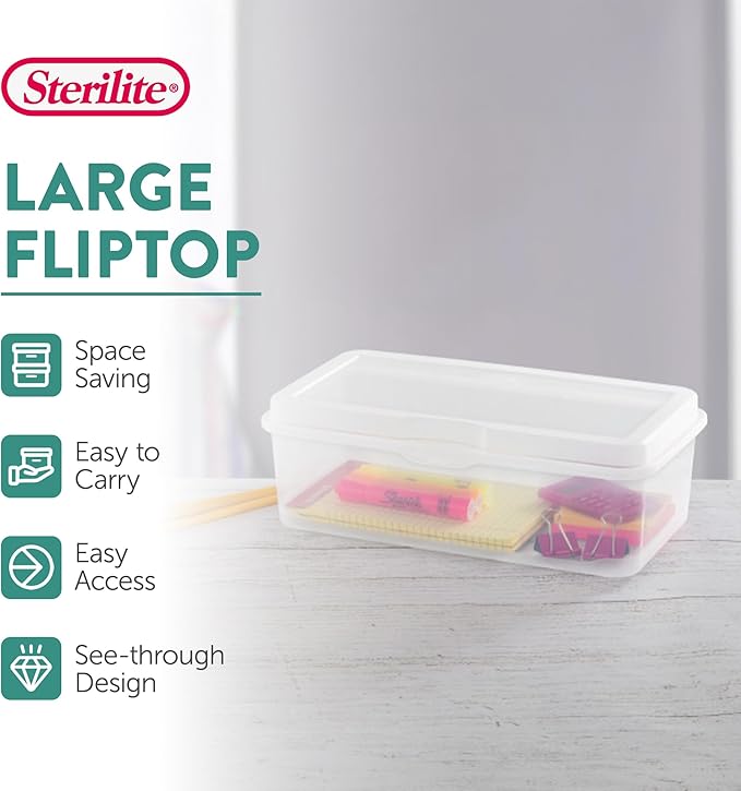 Sterilite 12-Pack FlipTop Stackable Rectangular Storage Bin with Hinging Lid, Clear