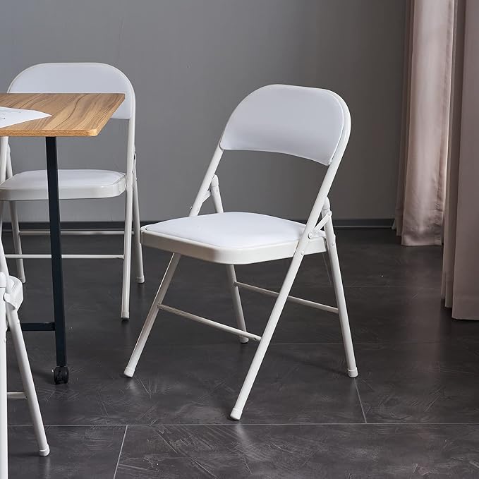 12 Pack White Folding Chairs with Padded Seats, Portable Stackable Foldable Chairs for Indoor and Outdoor, Commercial Seat with Metal Frame for Events Office Wedding Party, 330lbs Capacity