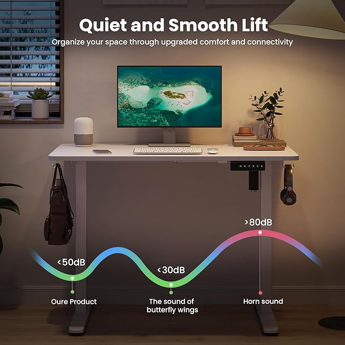 Casaphoria 40 x 24 inches Electric Standing Desk, Sit to Stand Desk with Memory Height Adjustment, Home Office Computer Desk for Writing and Games, White