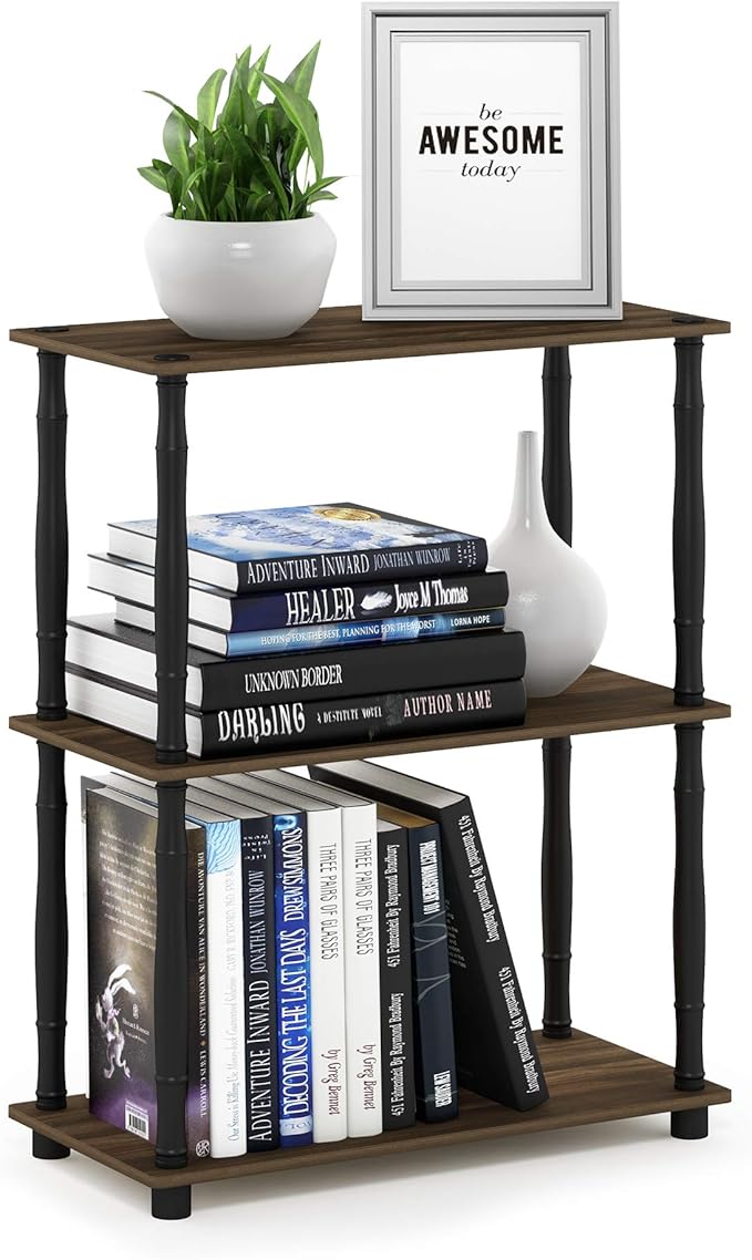 Furinno Turn-N-Tube 3-Tier Compact Multipurpose Shelf Display Rack with Classic Tube, Columbia Walnut/Black