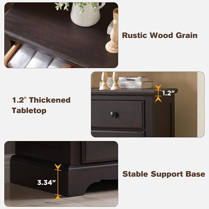 T4TREAM 7 Drawers Dresser Chests for Bedroom, Wood Vintage Chests of Drawers, Rustic Dressers Chset Organizer for Bedroom, Living Room, Hallway, Espresso