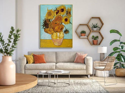 Wieco Art Large Framed Canvas Wall Art Sunflower by Vincent Van Gogh Oil Paintings Reproduction Abstract Wall Decorations for Living Room Golden Frame Home Office Decorations