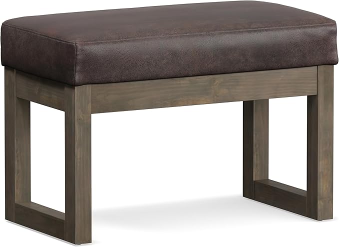 SIMPLIHOME Milltown 27 inch Wide Contemporary Rectangle Footstool Ottoman Bench in Distressed Brown Vegan Faux Leather, Assembled, for the Living Room and Bedroom