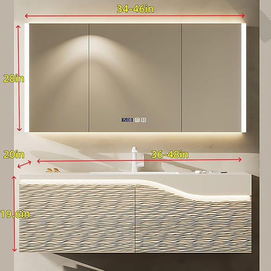 36in Elegant Modern Luxury Bathroom Vanity with Sink - Wall Mounted Solid Wood Cabinet & Smart LED Defogging Mirror | Single Sink Bathroom Cabinets