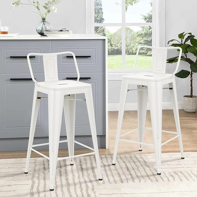 HAOBO Home Metal Bar Stools Set of 2 Low Back Counter Height Barstools 24" Industrial Barstool Patio Stool Metal Kitchen Stools Bar Chairs for Indoor Outdoor