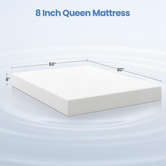 Yaheetech 8 Inch Queen Mattress 3 Foam Layer Cooling Gel Memory Foam Mattresses, Green Tea for Fresher Sleep, Medium Firm, CertiPUR-US Certified, No Fiberglass, Queen Size Mattress in a Box