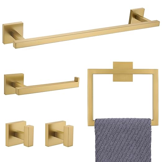 YACVCL Towel Bar Set, 5-Piece Brushed Gold Bathroom Hardware Set, Gold Bathroom Accessories Set, SUS304 Stainless Steel 23.6 Inch Towel Holder Towel Racks Set Wall Mounted