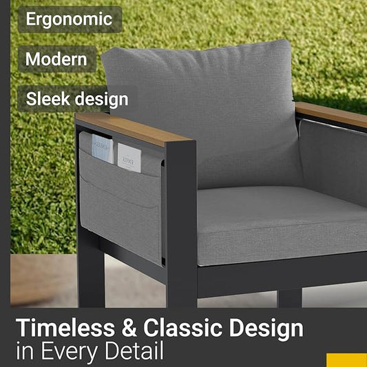 Corinth 2-Piece Aluminum Patio Conversation Set - Outdoor, Porch, Balcony, Yard, Gardern, All Weather,1 Ergonomic Design Love Sofa and 1 Coffee Table, Grey