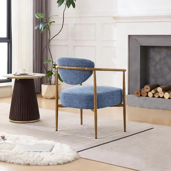 Modern Accent Chair, Blue Teddy Velvet Armchair with Wood Grain Metal Frame, Comfortable Single Seating for Living Room, Dining Room, Bedroom, and Cafe, 24.8" W x 24.8" D x 29.1" H