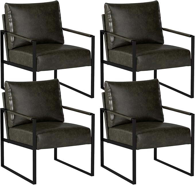 INZOY Accent Arm Chair with Metal Frame Set of 4, Comfy Living Room Chair with Plump Backrest and Cushion, Mid Century Modern Chair with Sturdy Structure, Easy to Clean, Dark Grey