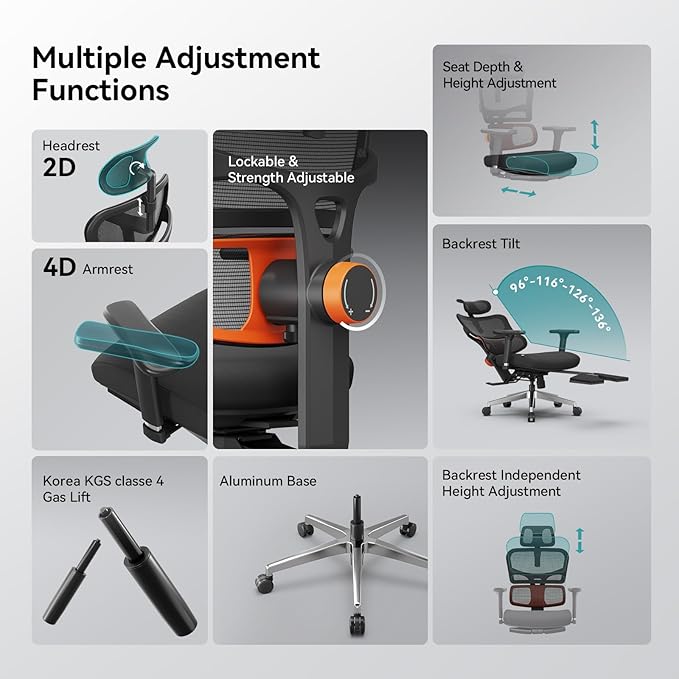 Newtral Ergonomic Office Chair with Fully Adaptive Lumbar Support, 136°Tilt Function, Computer Desk Chair with Soft 4D Armrest, Adjustable Headrest (Supreme with Laptop Tray, Black)