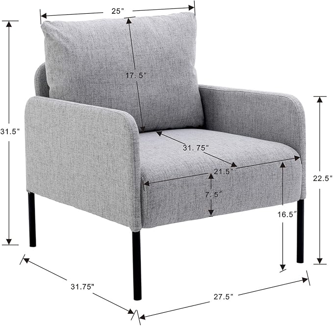 Kmax Fabric Single Sofa Couch Modern Accent Chair for Living Room Small Space, Apartment, Bedroom, Dorm, Office - Grey