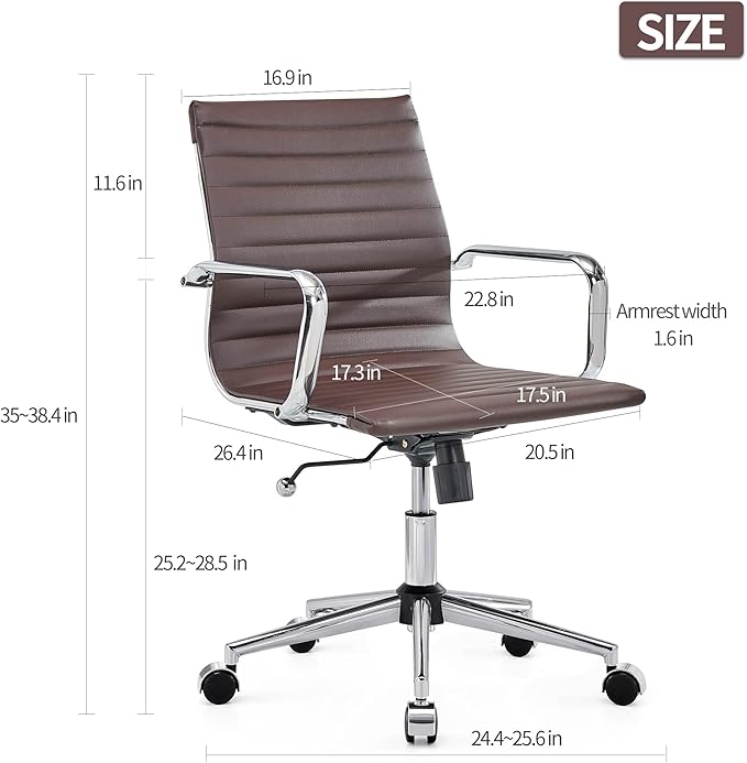 COROCC Office Desk Chair Modern Conference Room Task Chairs Leather Computer Swivel Excutive Ribbed Ergonomic Rolling Comfortable Chair for Home Office