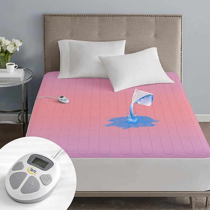 Serta Waterproof Heated Mattress Pad - Electric Bed Warmer with 10 Heat Settings, Auto Shut Off Timer, ETL Certified Electric Mattress Pad, Elastic Deep Pocket, Machine Washable, White Twin