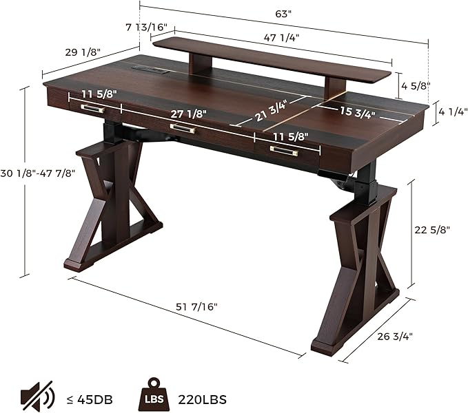 EUREKA ERGONOMIC Ark SWS Standing Desk, 63 inch Executive Desk w Drawers,Modern X-Shaped Leg Luxury Home Office Computer Desk w Monitor Stand,Colorblock Smoked Oak