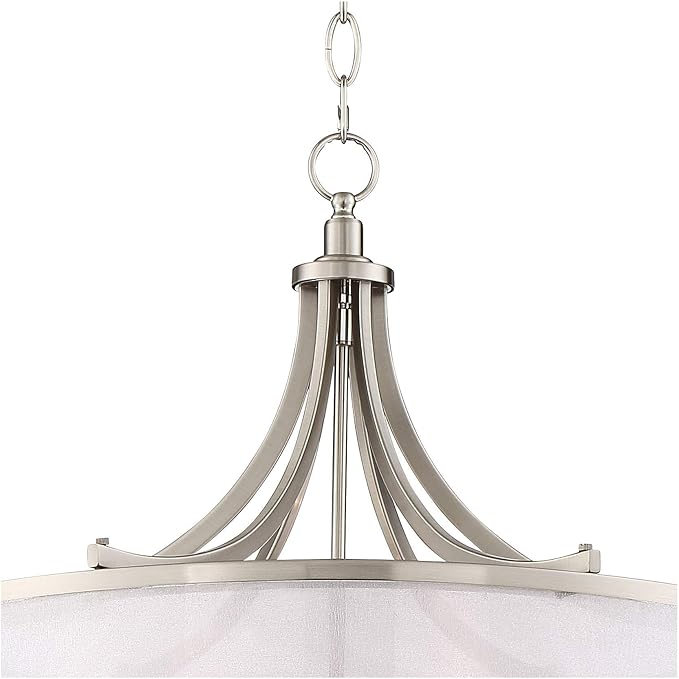 Possini Euro Design Luxe Nickel Pendant Light - 6 Light, Brushed Nickel Finish, White Organza Shade, Luxe Modern Pendant for Kitchen Islands, Dining Rooms, and Living Rooms - 26" Wide, 23" High