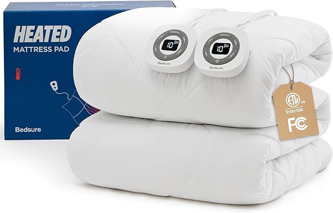 Bedsure Heated Mattress Pad Queen - Bed Warmer with Memory & Preheat Functions, 12-Hour Auto Off & 10 Heat Settings, Dual Controllers, Fast Heating, Brushed Electric Mattress Pad Queen, 60"x80"