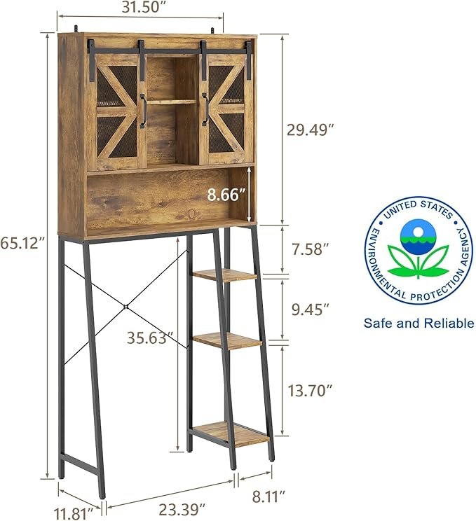 Over The Toilet Storage Cabinet, Farmhouse Storage Cabinet Over Toilet with 2 Sliding Barn Door,Home Space-Saving Toilet Rack, for Bathroom, Restroom, Laundry.(Brown)