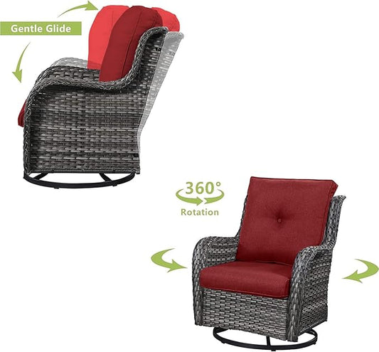 HUMMUH 5 Piece Outdoor Patio Furniture Set Wicker Conversation Bistro Set Swivel Rocking Chairs with Side Table and Ottomans for Backyard, Porch, Balcony