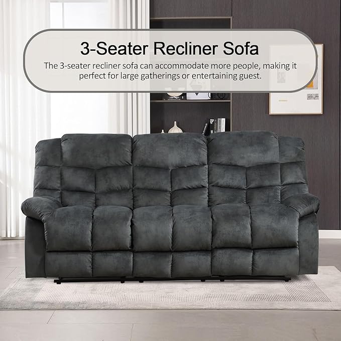 CANMOV Manual Reclining Sofa Set, 3 Pieces Sofa Set, Manual Recliner Chair, Reclining Loveseat and 3-Seat Sofa for Living Room, Furniture Set, Grey(1+2+3)