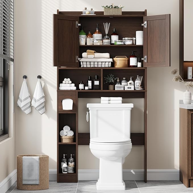 Over The Toilet Storage Cabinet, Farmhouse Storage Cabinet Over Toilet with Barn Door,Home Space-Saving Toilet Rack, for Bathroom, Restroom, Laundry