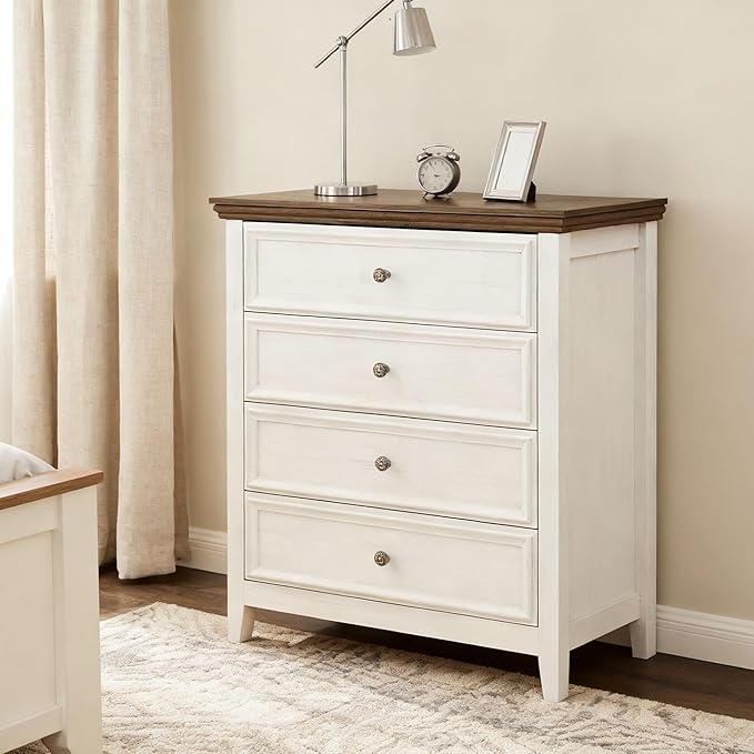 BLANKSPACE Dresser for Bedroom, 4 Drawer Dresser, Modern 4 Chest of Drawers, Farmhouse Storage Cabinet with 4 Drawers for Home Office, Dining Room, Antique White