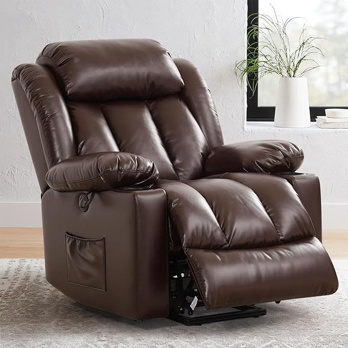 PARKOL Power Lift Recliner Chair for Elderly Breathable Leather Recliner Chair with Massage and Heat for People Limited Mobility (Brown, Small)