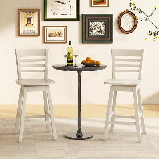 COSTWAY Bar Stools Set of 4, 24.5 Inch Swivel Counter Height Bar Chairs with Hollow Backrest & Contoured Seat, with Footrest for Kitchen Island, Pub, Bistro, Cafe (4, Cream)