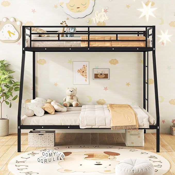 Giantex Metal Bunk Beds Twin Over Full Size, Heavy Duty Loft Bunk Bed with Ladder & Guardrail, Space Saving Bunk Bed for Dorm Apartment, Teens & Adults, Noise-Free, No Box Spring Needed, Black