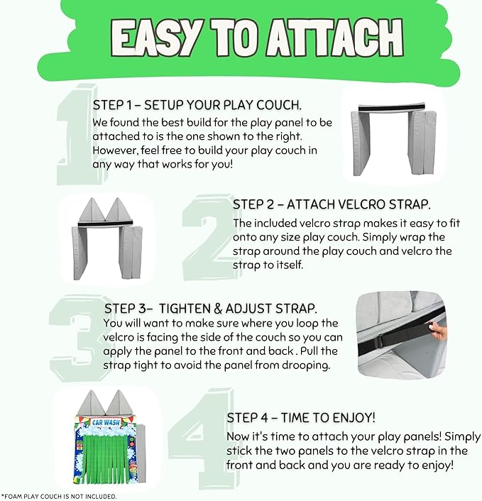 Couch Swag Play Panel for Childrens Foam Sofa Kids Couch (Car Wash)