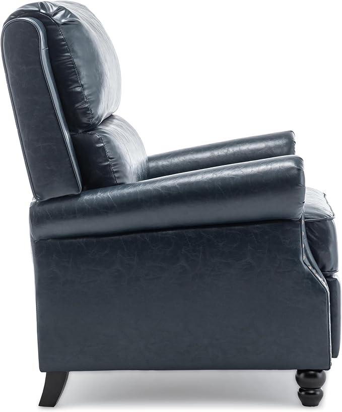 Faux Leather Recliner Chair, Modern Pushback Armchair with Adjustable Backrest & Footrest for Bedroom, Living Room (Dark Blue, Set of 2)