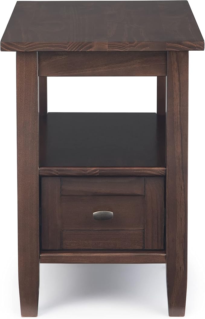 SIMPLIHOME Warm Shaker SOLID WOOD 14 inch Wide Rectangle Transitional Narrow Side Table in Tobacco Brown for the Living Room and Bedroom