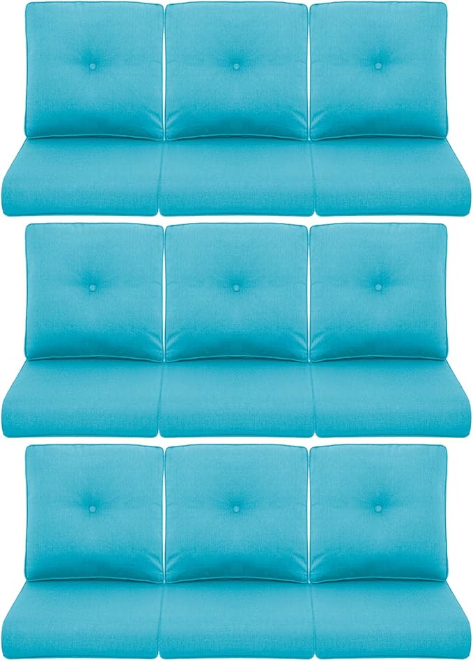 9-Piece Outdoor Patio Cushion Set - Fade & Water Resistant with Removable Olefin Cover, 22x24x4 Inch Memory Foam Cushions for Wicker Sectional Sofa – Teal/Buckle