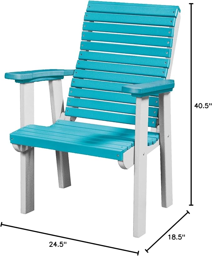 DutchCrafters Modern Horizontal Slat High Back Poly Outdoor Patio Chair (White & Aruba Blue)