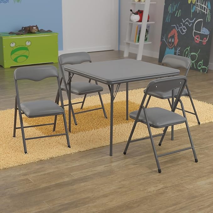 Flash Furniture Mindy Kids 5-Piece Folding Square Table and Chairs Set for Daycare and Classrooms, Children's Activity Table and Chairs Set, Gray