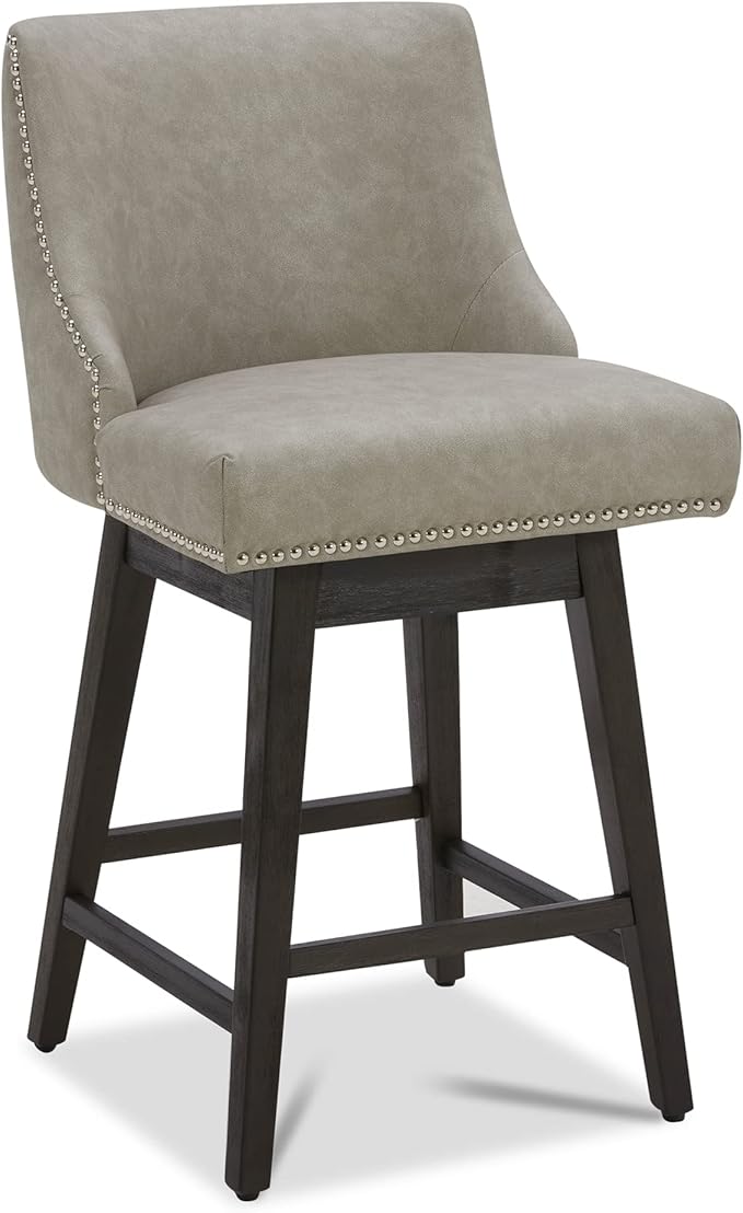 CHITA Counter Height Swivel Bar Stools, FSC Certified Upholstered Counter Stools, Modern Swivel Barstools with Wood Legs for Kitchen Island, 26" Seat Height, Faux Leather in Stone Grey