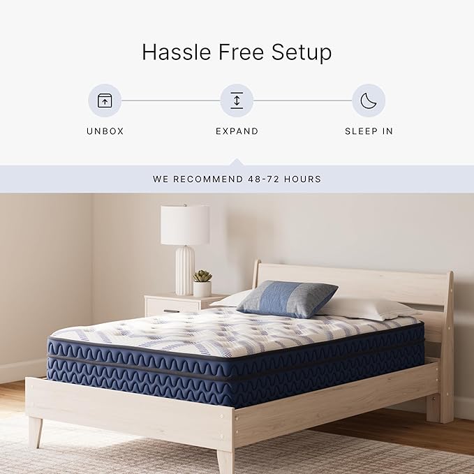 Signature Design by Ashley Full Size Stack 12 Inch Hybrid Medium Plush Cooling Gel Infused Memory Foam Mattress for Pressure Relief, Fiberglass Free, Mattress in A Box