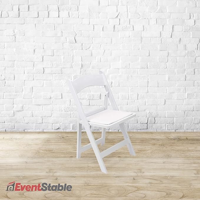 EventStable Titan PRO Resin White Indoor/Outdoor Lightweight Vinyl Padded Folding Chair for Weddings Parties Events - 50 Pack